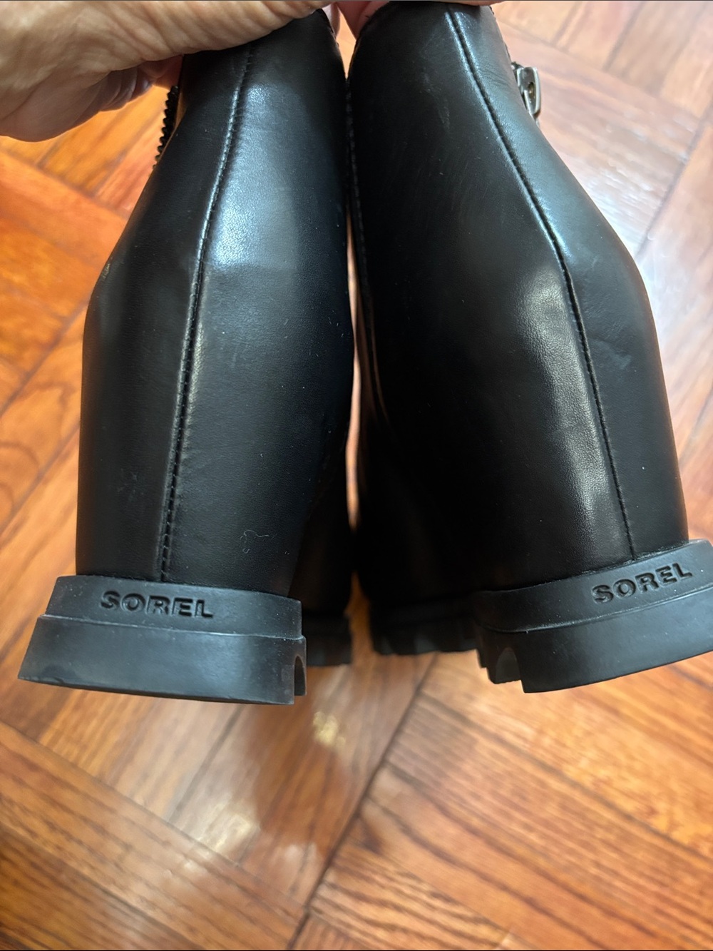 Sorel Black Women's Leather Ankle Booties with Side Zip - Picture 5 of 8